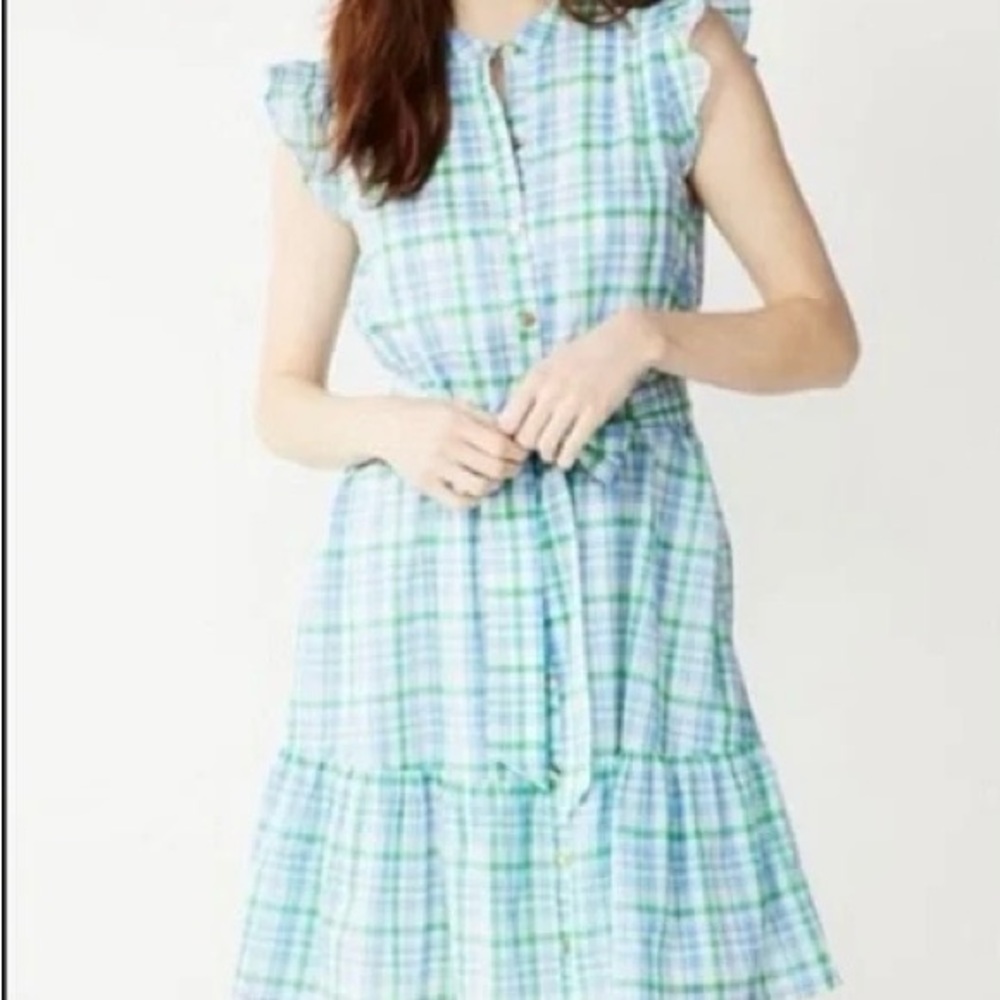 Draper James RSVP Plaid Sleeveless Dress in Blue and Green Size L